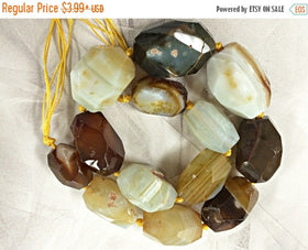 1 Large Agate Faceted Focal Bead, 1.25-1.5" Drilled vertical, Neutral, cream, white, brown - SAGT275 - BeadPrism