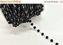 Load image into Gallery viewer, 3 Foot 8.5mm Black Glass Pearl Silver Plated Wire Wrapped Chain by Foot Rosary Bead Chain - CHGS23 - BeadPrism