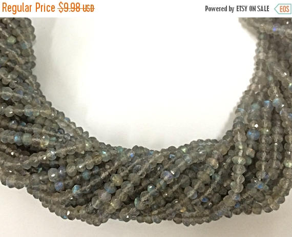 Labradorite Rondelle Faceted 3-4mm Gemstone Rondelle Bead Strand Full Strand 13" Jiapur Cut - SLB102 - BeadPrism