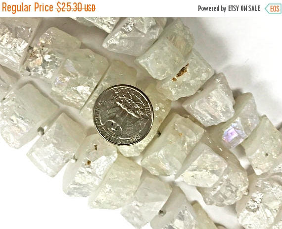 Rock Quartz Crystal Chunky Slabs white AB Mystic Titanium Coated 17" strand 27 Pcs 16x26mm - STQ110 - BeadPrism