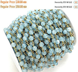 3 Feet 6mm Blue Jade Wire Wrapped Chain faceted Round Jade Gemstone Beads, Chain by Foot - CHGS21 - BeadPrism