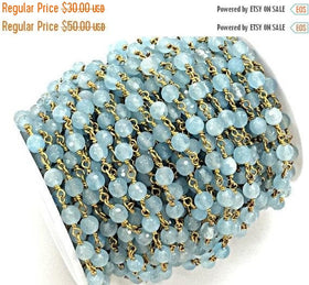 3 Feet 6mm Blue Jade Wire Wrapped Chain faceted Round Jade Gemstone Beads, Chain by Foot - CHGS21 - BeadPrism