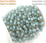 3 Feet 6mm Blue Jade Wire Wrapped Chain faceted Round Jade Gemstone Beads, Chain by Foot - CHGS21