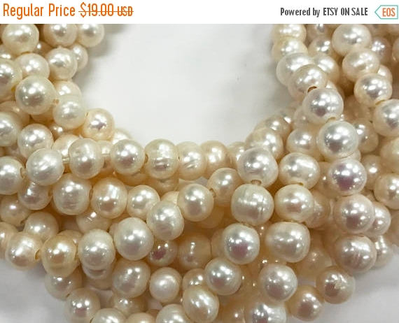 9.5mm Fresh Water Pearls, 2.5mm Large Hole, 42 beads Roundish Potato Cream Leather Pearls - FWP703 - BeadPrism