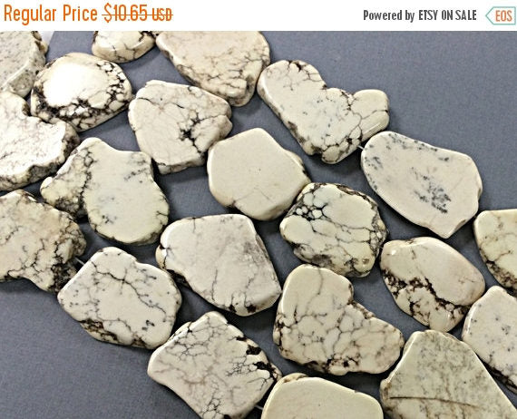 White Howlite Slabs strand 16 Inch, 13 pcs 35mm Ivory cream Gemstone Beads, Boho supplies - SMAG133 - BeadPrism
