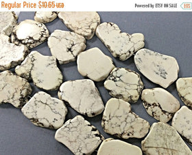 White Howlite Slabs strand 16 Inch, 13 pcs 35mm Ivory cream Gemstone Beads, Boho supplies - SMAG133 - BeadPrism