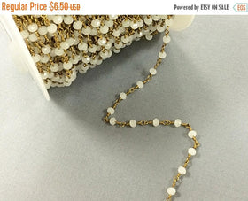1 Ft 4mm Faceted Round Moonstone Crystal Glass Gold Plated Wire Wrapped Rosary Beaded chain - CH209 - BeadPrism