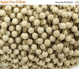 40% OFF Ivory White Howlite 8mm Beaded Rosary Chain by foot - White Rosary Chain Gold CH227 - BeadPrism