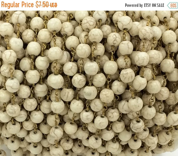 40% OFF Ivory White Howlite 8mm Beaded Rosary Chain by foot - White Rosary Chain Gold CH227 - BeadPrism