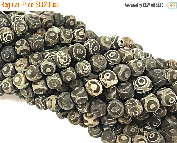 10mm Tibet Agate Matte Gemstone charcoal Brown Beads Hand Painted 13" Strand 37 Beads - SAGT507 - BeadPrism
