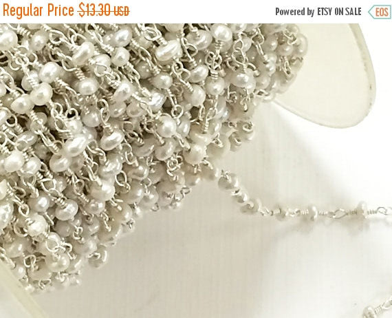 40% OFF 1 Feet  Freshwater Pearl 3mm Sterling Silver Wire Wrapped Chain By Foot Wholesale-CHGS-FWPSS - BeadPrism