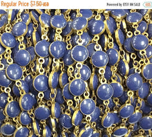 Load image into Gallery viewer, Lapis Blue Enameled Station Chain, Brass Beaded Bohemian Ivory, Gold Rosary Chain by foot - Ch139 - BeadPrism