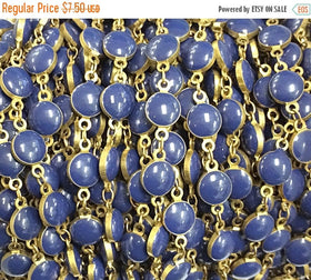 Lapis Blue Enameled Station Chain, Brass Beaded Bohemian Ivory, Gold Rosary Chain by foot - Ch139 - BeadPrism