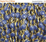 Lapis Blue Enameled Station Chain, Brass Beaded Bohemian Ivory, Gold Rosary Chain by foot - Ch139