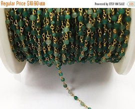 40% OFF Dyed Emerald Green 3mm Faceted Gold Plated Wire Wrapped Chain -1 Foot -CHGS-EG - BeadPrism