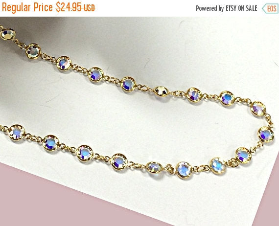 Swarovski Channel Crystal AB Chain By Foot, Gold Plated Anti Tarnish, Crystal SS29-6.32mm - 29G-CLab - BeadPrism