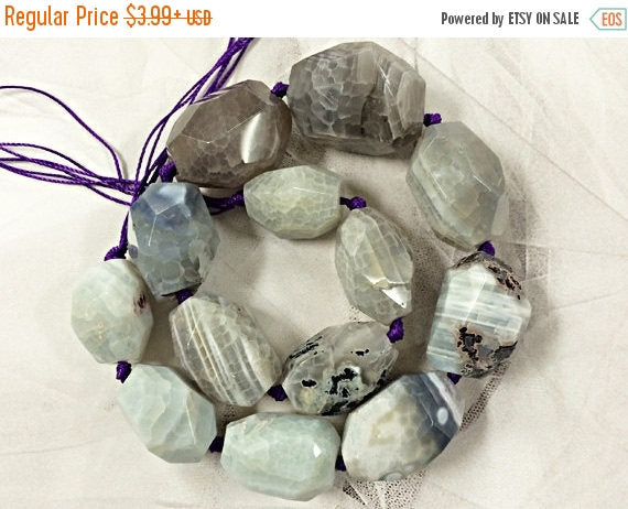 1 Large Agate Focal Bead 1.25-1.5 inch Drilled vertical grey gemstones polished & faceted - SAGT275 - BeadPrism