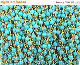 40% OFF 1 Ft 4mm Turquoise Howlite Rosary Chain by foot - Blue Rosary Chain Gold Ch173 - BeadPrism