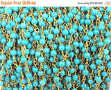 40% OFF 1 Ft 4mm Turquoise Howlite Rosary Chain by foot - Blue Rosary Chain Gold Ch173