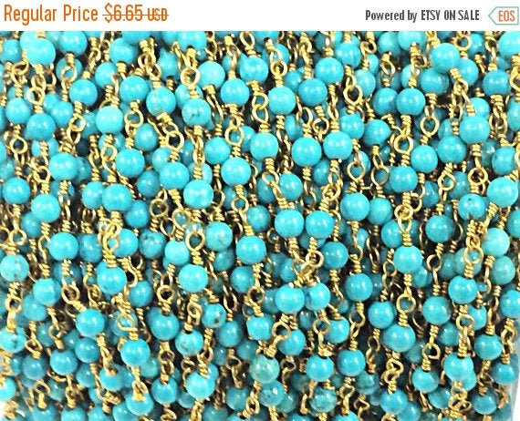 40% OFF 1 Ft 4mm Turquoise Howlite Rosary Chain by foot - Blue Rosary Chain Gold Ch173 - BeadPrism