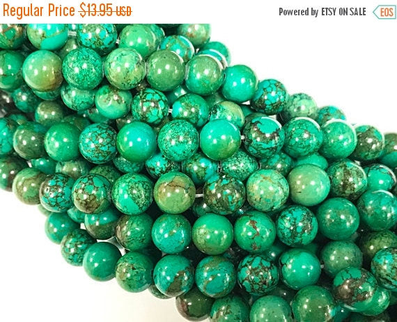 10mm Turquoise Chinese Round 16" strand, 40 beads, Turquoise Beads, blue gemstone beads - STU110 - BeadPrism