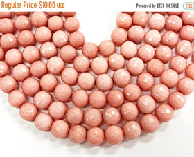 10mm Coral Pink Jade Round Gemstone Beads, Faceted 15" Strand, 38 pcs, blush Gemstone beads - SJA205 - BeadPrism