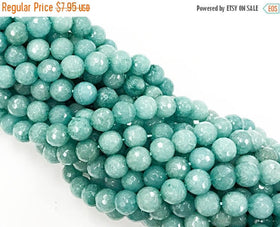 8mm Sea Green Agate Gemstone Fac. Round Beads Full Std. 47 Beads, Blue gold Gemstone Beads - SAGT263 - BeadPrism