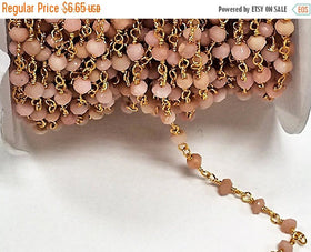 Rose Opal Rosary Chain, 3.5mm Faceted Rondelles, Gold Plated Wire Wrapped Chain 1 Foot - CH235 - BeadPrism