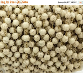 40% OFF 3 Foot Ivory White Howlite 8mm Beaded Rosary Chain by foot - White Rosary Chain Gold CH227 - BeadPrism