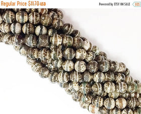 8 mm Tibet Agate Ivory Grey Cream Brown Gemstone Strand faceted Full 15" Strand 47 Beads - SAGT502 - BeadPrism