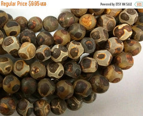 10mm Tibet Agate Matte Gemstone Brown Beads Strand, Hand Painted Full Strand 37 Beads - SAGT362 - BeadPrism