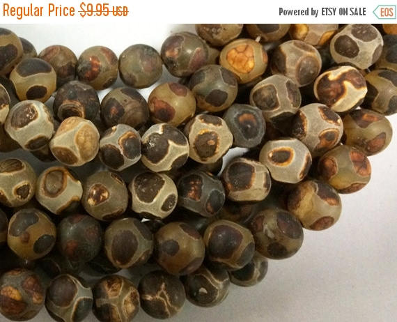 10mm Tibet Agate Matte Gemstone Brown Beads Strand, Hand Painted Full Strand 37 Beads - SAGT362 - BeadPrism