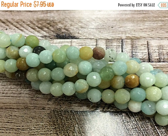 6mm Amazonite Faceted Round Full strand Gemstone Beads Ocean Blue Gemstone Beads, 68 Beads - SAMZ106 - BeadPrism