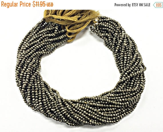 3.3mm Pyrite Faceted Rondelle Gemstones Beads Full Strand 13.5 Inch Silver Grey Black - SPYR103 - BeadPrism