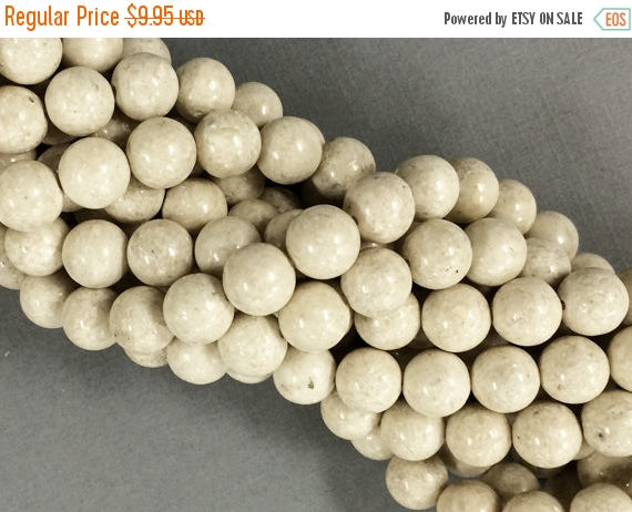 10mm Fossil Stone White Ivory Cream Round Full Strand Gemstone Beads 40 beads 16 inch strand - FB100 - BeadPrism