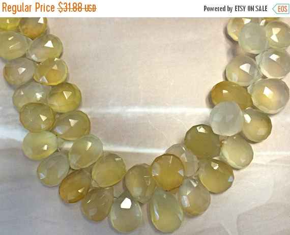 25% OFF Yellow Chalcedony Flat Top Drilled Briolette Bead Std  - 45 Beads Approx Gemstone YCal35 - BeadPrism