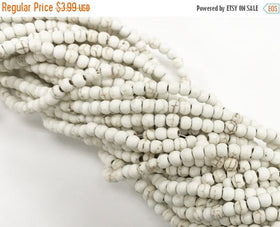 4mm White Turquoise Howlite Round gemstone Full Strand 15" 120 Bead 1.4mm hole Cream Ivory - SMAG140 - BeadPrism