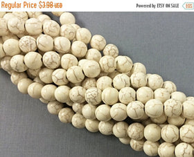 10mm White Turquoise Howlite gemstone Round beads Full Strand 16" 42 Beads Cream Ivory - SMAG138 - BeadPrism