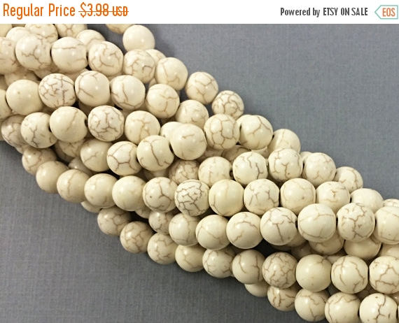 10mm White Turquoise Howlite gemstone Round beads Full Strand 16" 42 Beads Cream Ivory - SMAG138 - BeadPrism