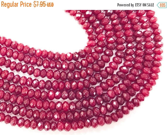4mm Garnet Ruby Jade Faceted Rondelle Gemstone Bead strand 15" Full Strand 125 Beads 4x3mm - SJA250 - BeadPrism