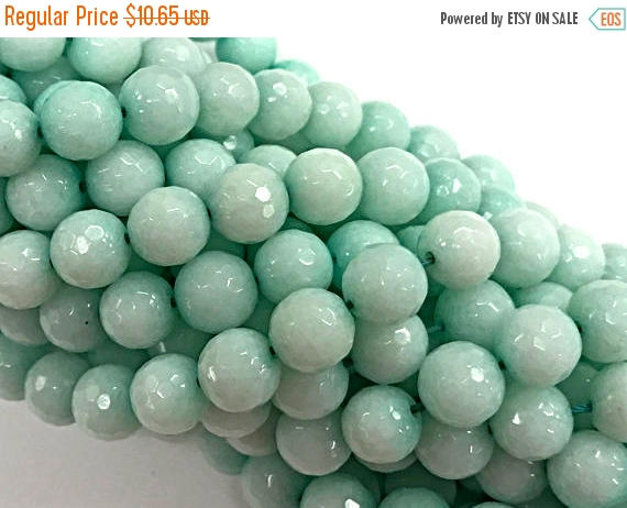 10mm Pacific Dyed Blue Jade, Faceted Round Gemstone Beads 15" strand 37 Beads Gemstones - SJA126 - BeadPrism
