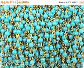 40% OFF 10 Ft 4mm Turquoise Howlite Rosary Chain by foot - Blue Rosary Chain Gold Ch173-10 - BeadPrism