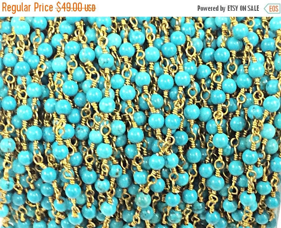40% OFF 10 Ft 4mm Turquoise Howlite Rosary Chain by foot - Blue Rosary Chain Gold Ch173-10 - BeadPrism