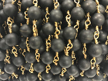 Load image into Gallery viewer, 40%OFF 1Ft 8mm Black Matte Seaglass Gold Plated Wire Wrapped Rosary Bead Chain by Foot -CH255 - BeadPrism