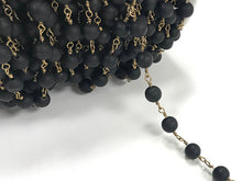 Load image into Gallery viewer, 40%OFF 10Ft 8mm Black Matte Seaglass Gold Plated Wire Wrapped Rosary Bead Chain by Foot -CH255-10 - BeadPrism