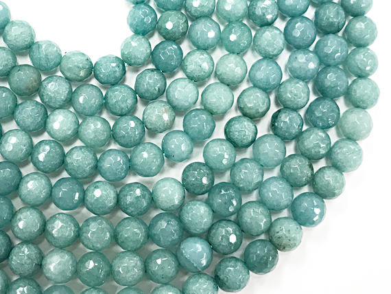 8mm Sea Green Agate Gemstone Fac. Round Beads Full Std. 47 Beads, Blue gold Gemstone Beads - SAGT263 - BeadPrism
