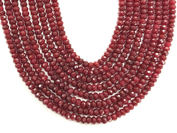 4mm Garnet Ruby Jade Faceted Rondelle Gemstone Bead strand 15" Full Strand 125 Beads 4x3mm - SJA250 - BeadPrism