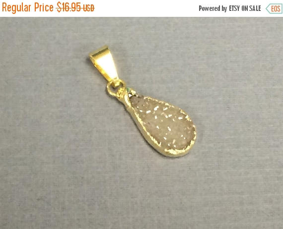 Druzy Teardrop Pendant Natural Uruguay Amethyst 28mm 24K gold plated edged all around Small - DP19-1 - BeadPrism