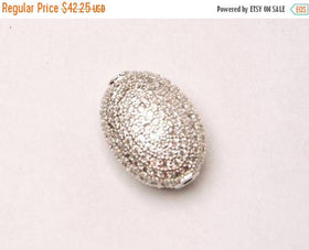 5 Pc 15mm Oval Bead CZ Pave Beads, White Gold/Rhodium Plated AAA quality Horizontal Hole - BMP20Rd-5 - BeadPrism