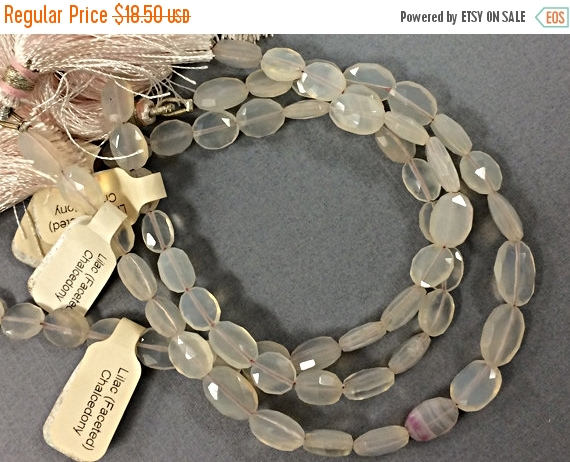 Pink Calcedony Faceted 8mm Flat Oval bead strand 8" 24 beads gemstone strand Bead size varies - S122 - BeadPrism